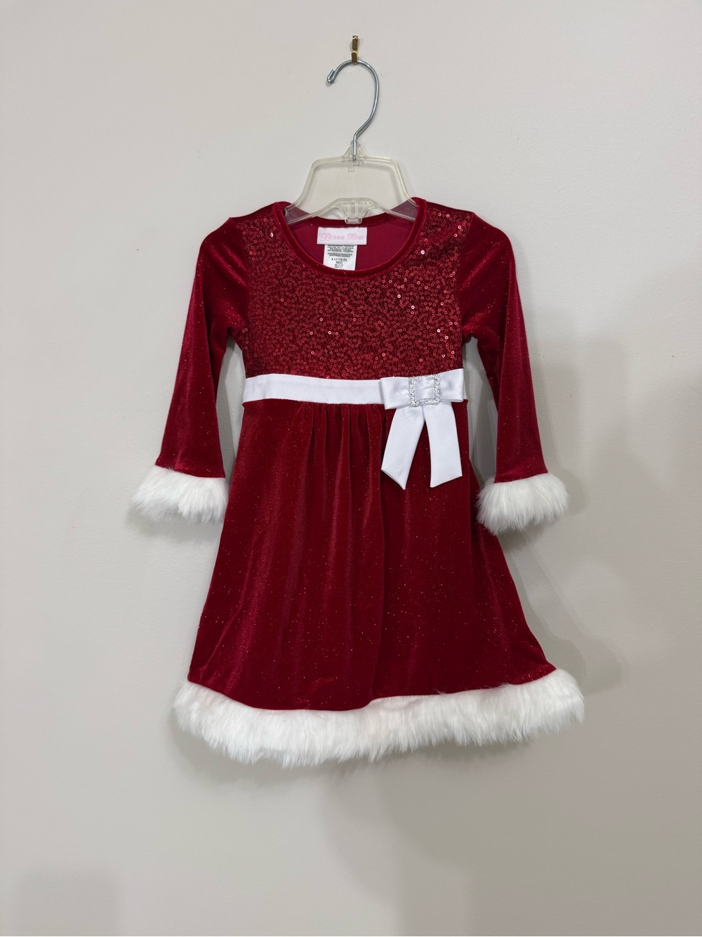 Bonnie Baby Girls Size 2T Christmas Dress Santa Claus Red Sequin White Fur Trim